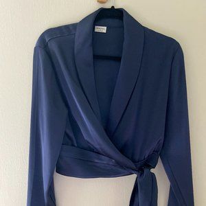 Blue wrap blouse by Aritzia